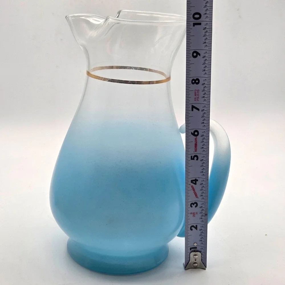 Vintage Blendo Frosted Pitcher & Tumbler Set  West Virginia Glass MCM  F18J